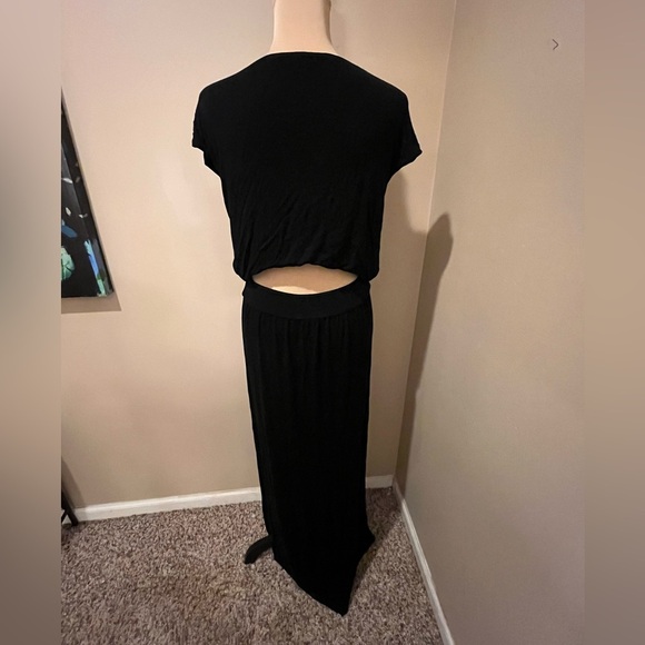 Felicity & Coco Black Jersey Knit Vienna Blouson Maxi,side slits, open back, L - Picture 4 of 11